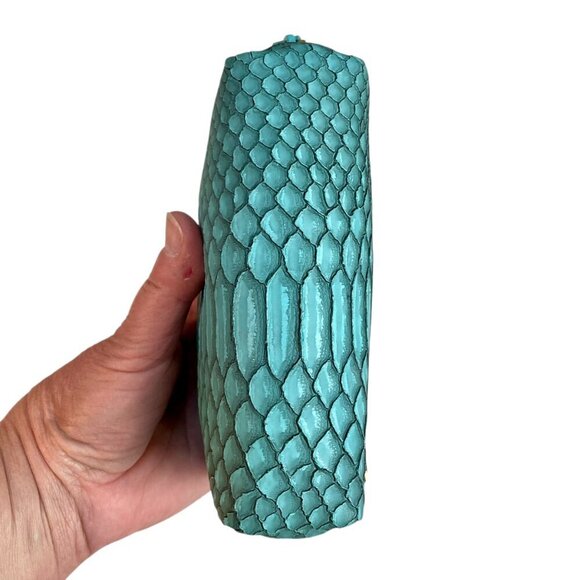Stephanie Johnson Zipper Makeup Bag Jewelry Case Turquoise Faux Reptile 6-Inch - Picture 5 of 9